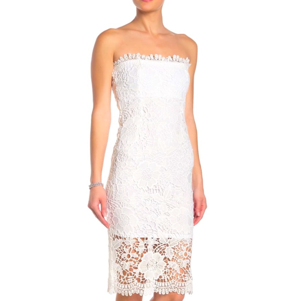 NWT White Strapless Crochet Lace Midi Dress